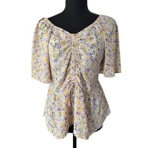 Hayden Floral Ruched Peplum Top Womens M Pastel Romantic Cottagecore Feminine